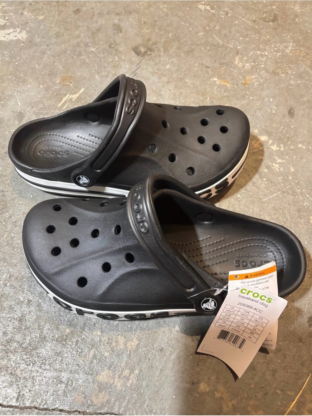 CROCS Men's Black Clog Sandals with White Trim